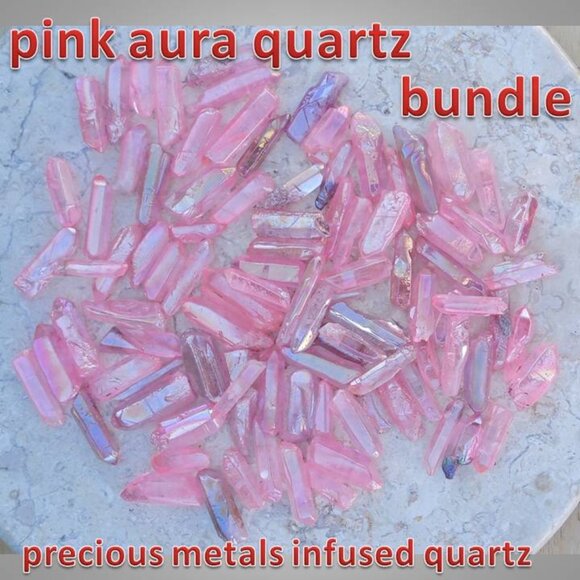 BUNDLE pink AURA QUARTZ crystal stone rock point  CHAKRA - HEALING - Picture 1 of 3
